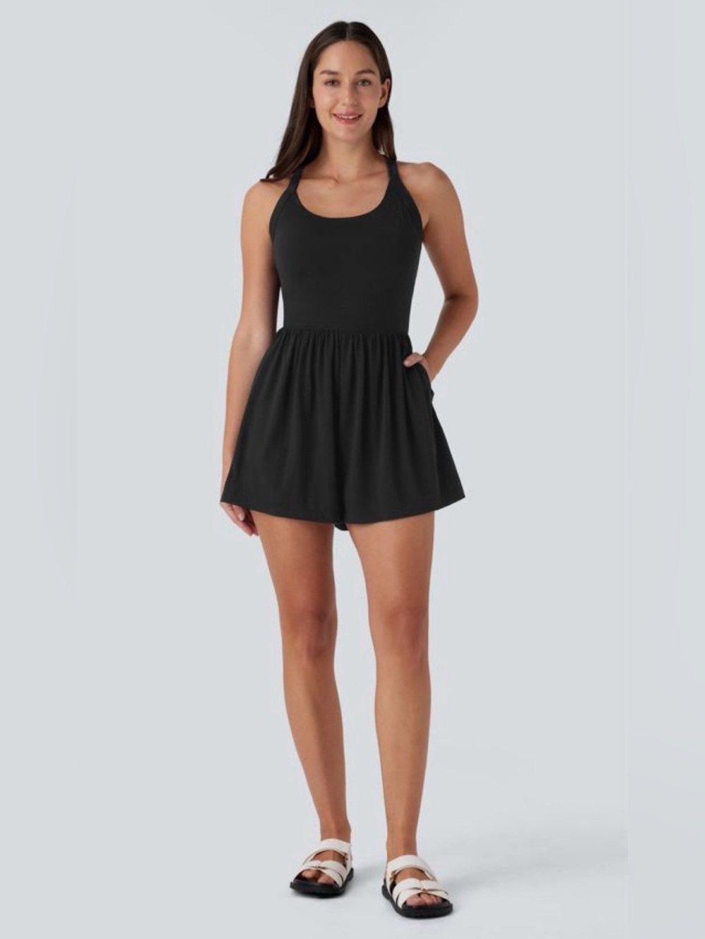 HALARA Black Women's Romper with Scoop Neck